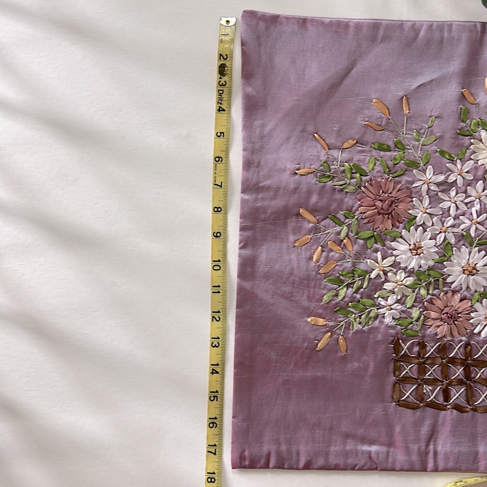 Silk Embroidered Floral Purple Cushion Cover - Picture 6 of 6